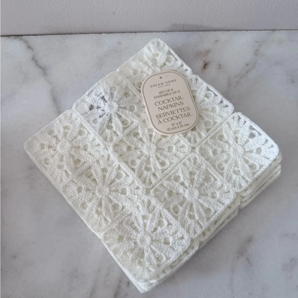 White Crochet Cocktail Napkins set of 6